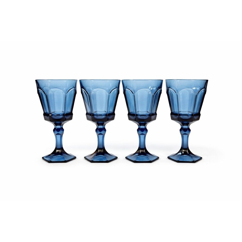 Water Glass Goblet Drinking Set 4 Stemmed Footed Vintage Fostoria Virginia Dark